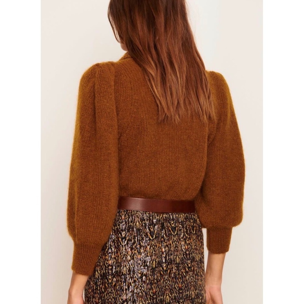 Ba&sh Tilte Jumper Brown Mohair Wool Puff Sleeve Peter Pan Collar Sweater XS Lux - Picture 11 of 12